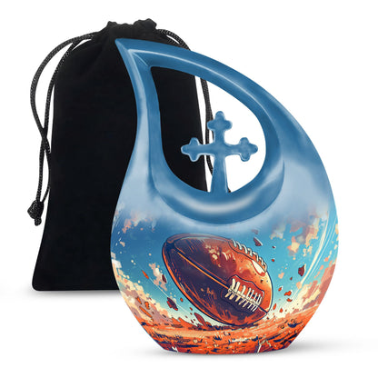 10-inch Cross Drop Football Urn, Large Memorial Urn 