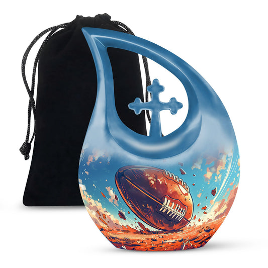 10-inch Cross Drop Football Urn, Large Memorial Urn 