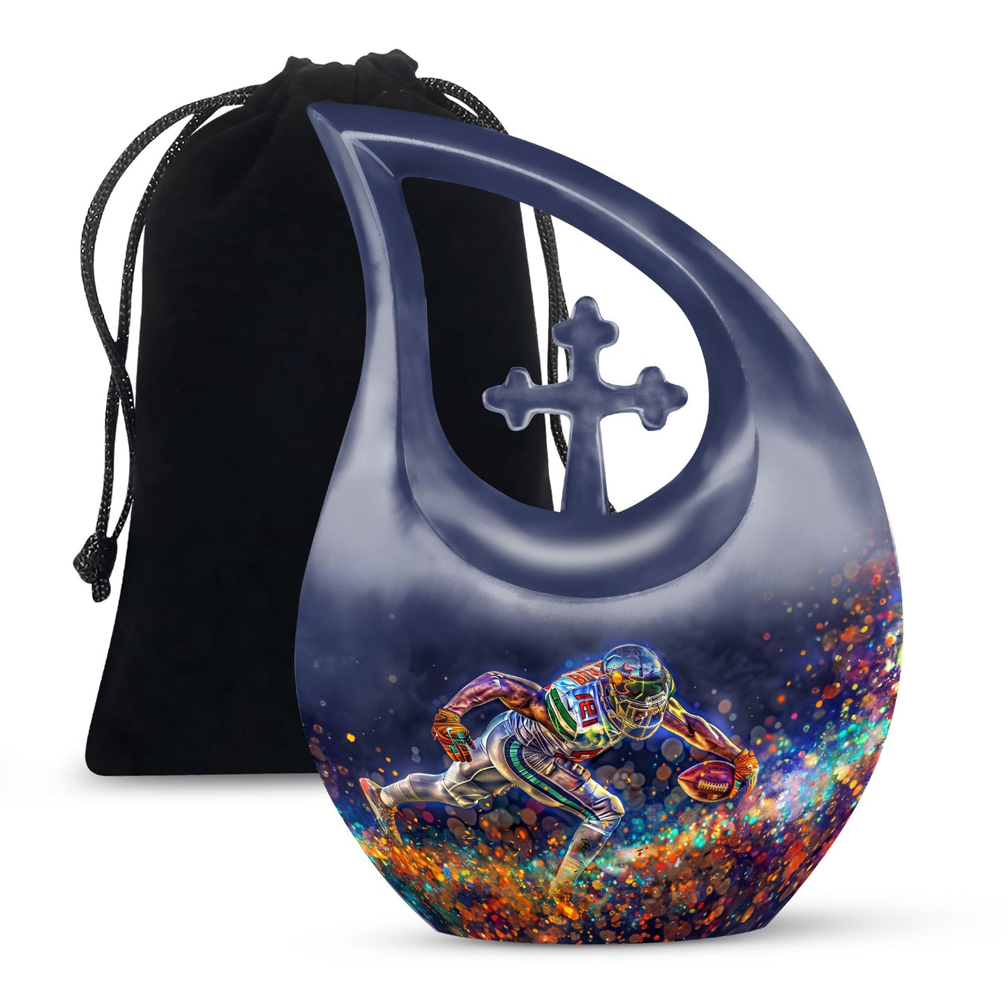 10-inch Football Themed Cross Drop Custom Mom Memorial Urn 