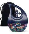 10-inch Football themed Cross Drop Aluminium Funeral Urn