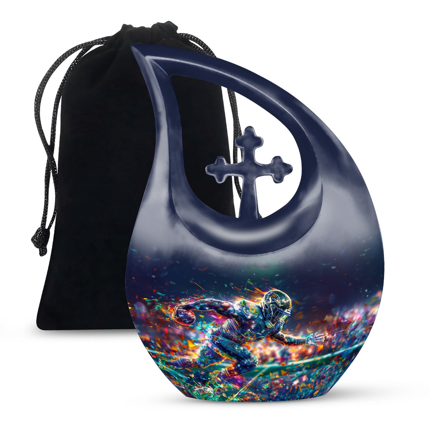 10-inch Football themed Cross Drop Aluminium Funeral Urn