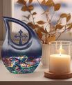 10-inch Football themed Cross Drop Aluminium Funeral Urn