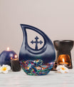 10-inch Football themed Cross Drop Aluminium Funeral Urn