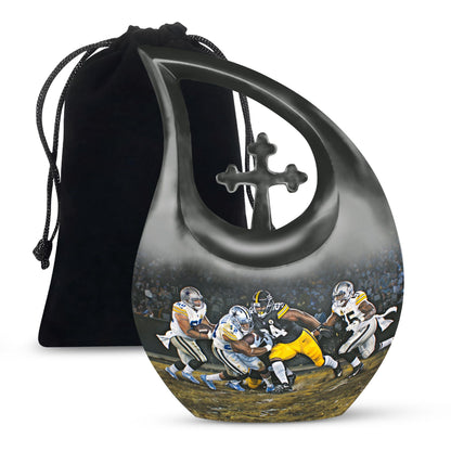 10 Inch, Aluminium Football-theme Cross Drop Urn