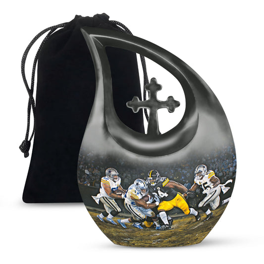 10 Inch, Aluminium Football-theme Cross Drop Urn