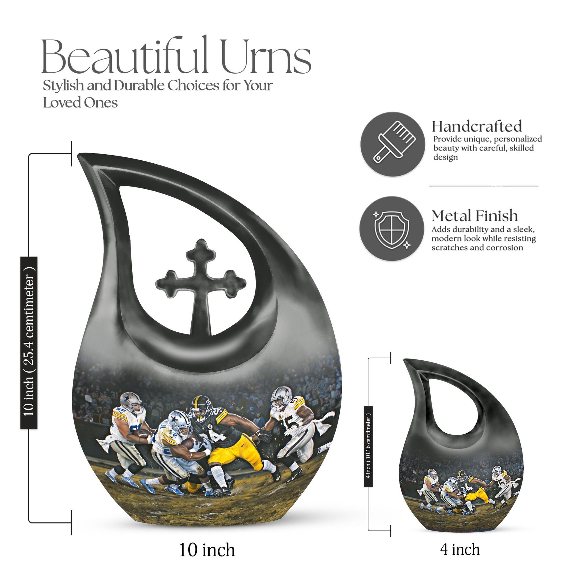 10 Inch, Aluminium Football-theme Cross Drop Urn
