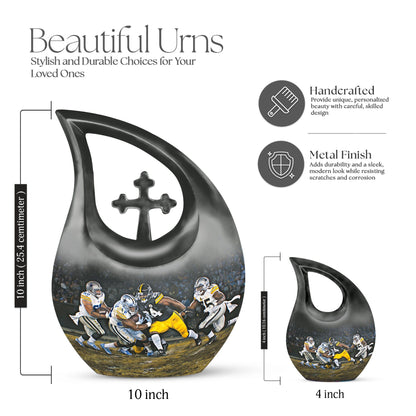 10 Inch, Aluminium Football-theme Cross Drop Urn