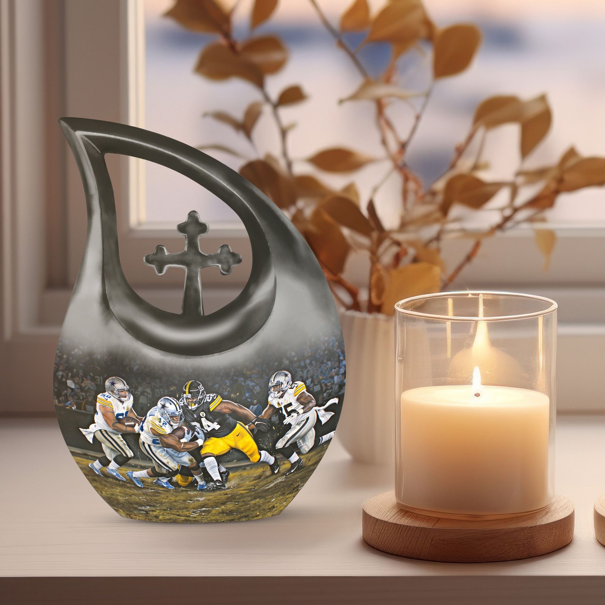 10 Inch, Aluminium Football-theme Cross Drop Urn