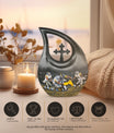 10 Inch, Aluminium Football-theme Cross Drop Urn