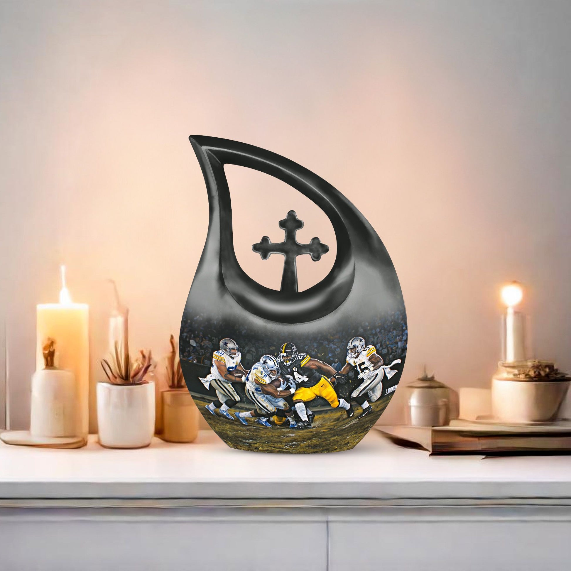 10 Inch, Aluminium Football-theme Cross Drop Urn
