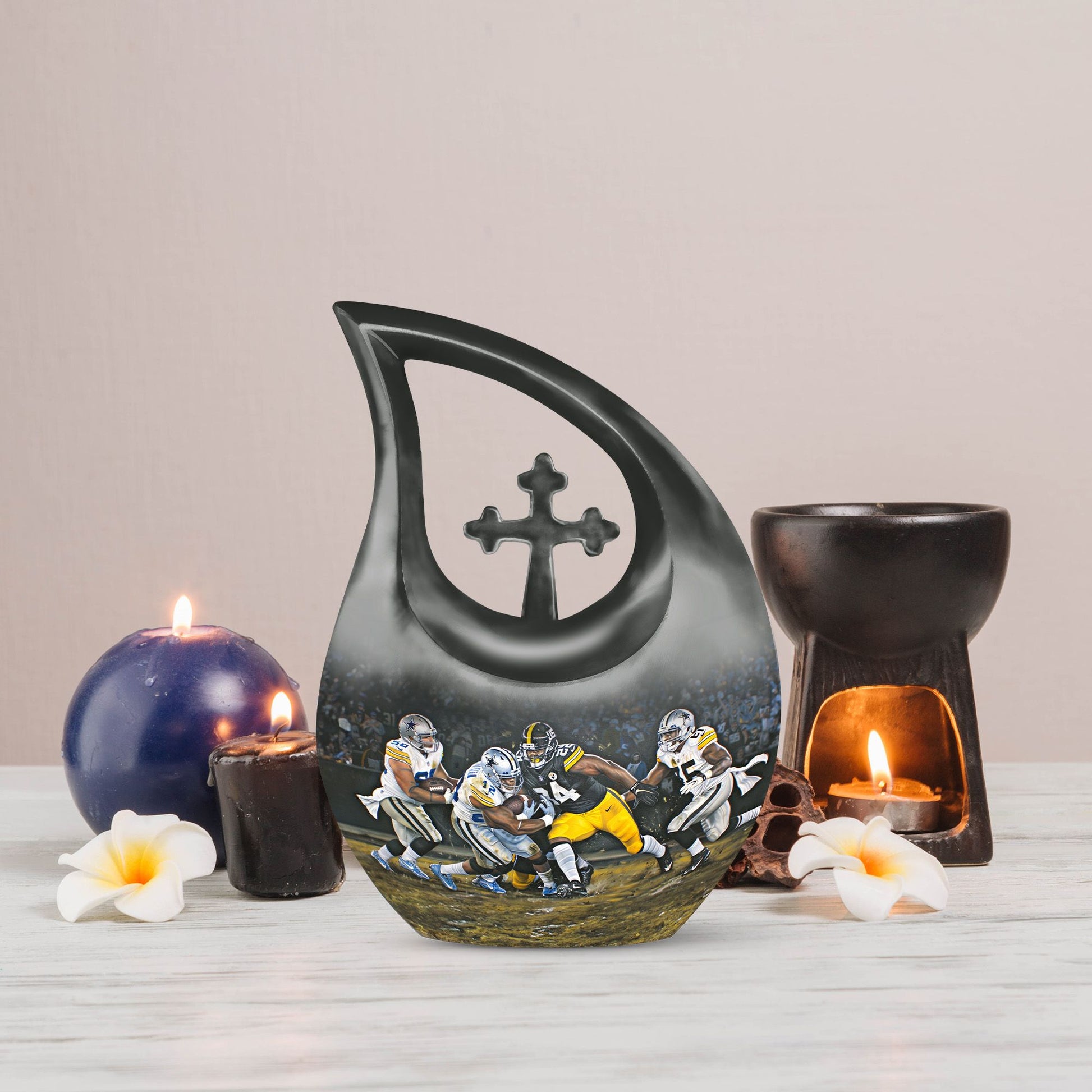 10 Inch, Aluminium Football-theme Cross Drop Urn