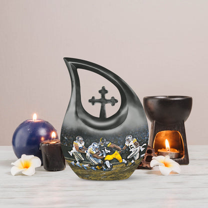 10 Inch, Aluminium Football-theme Cross Drop Urn