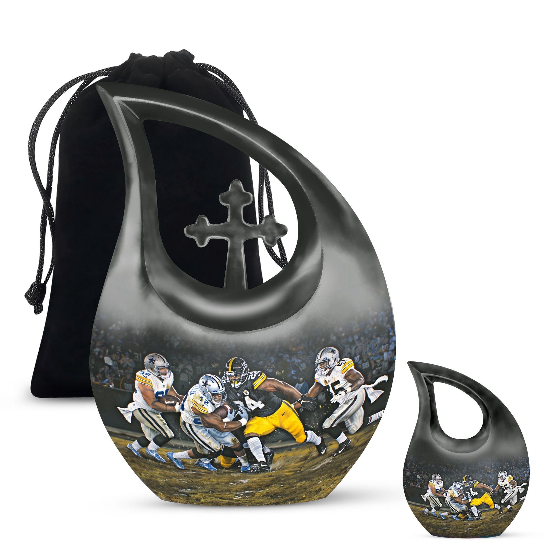 10 Inch, Aluminium Football-theme Cross Drop Urn
