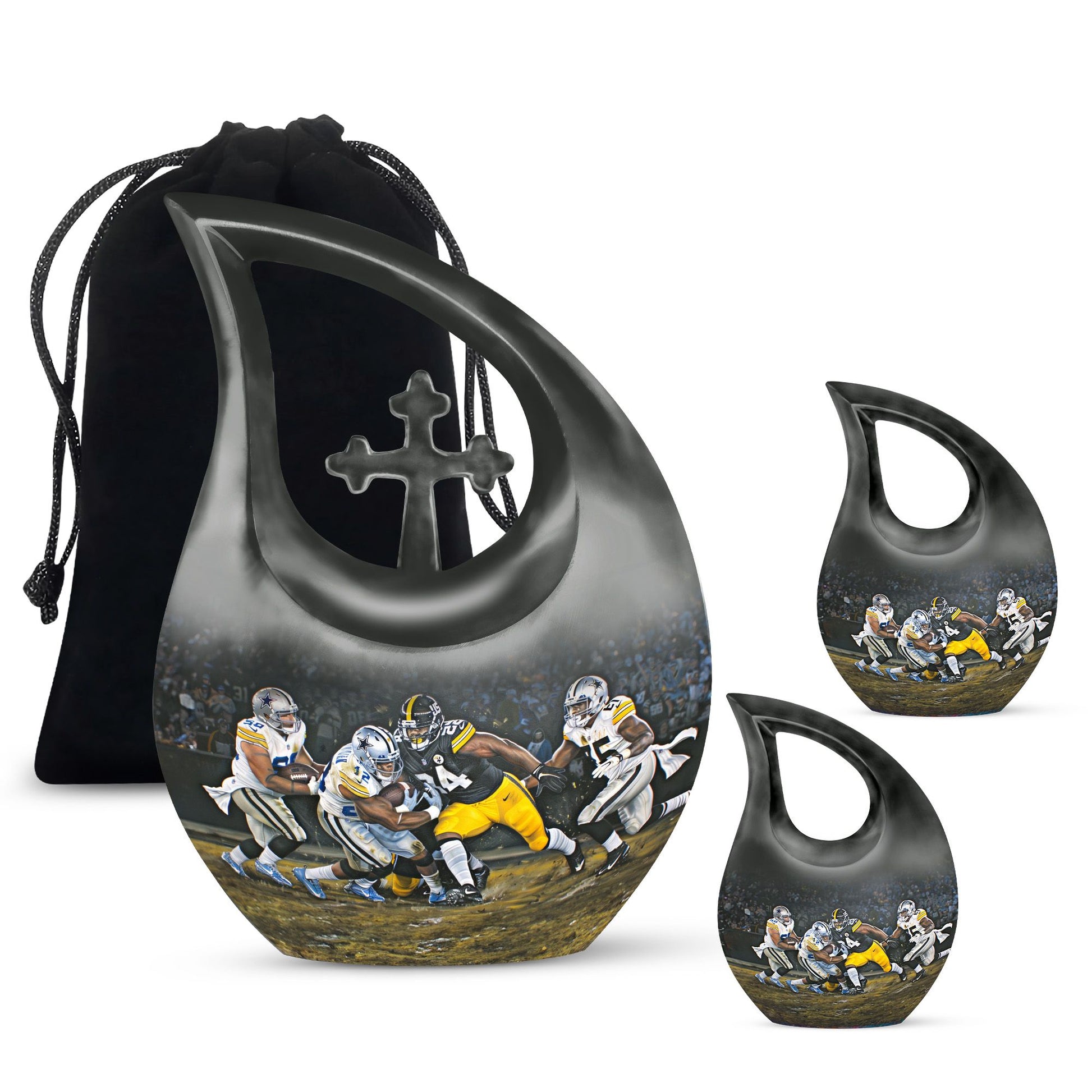 10 Inch, Aluminium Football-theme Cross Drop Urn