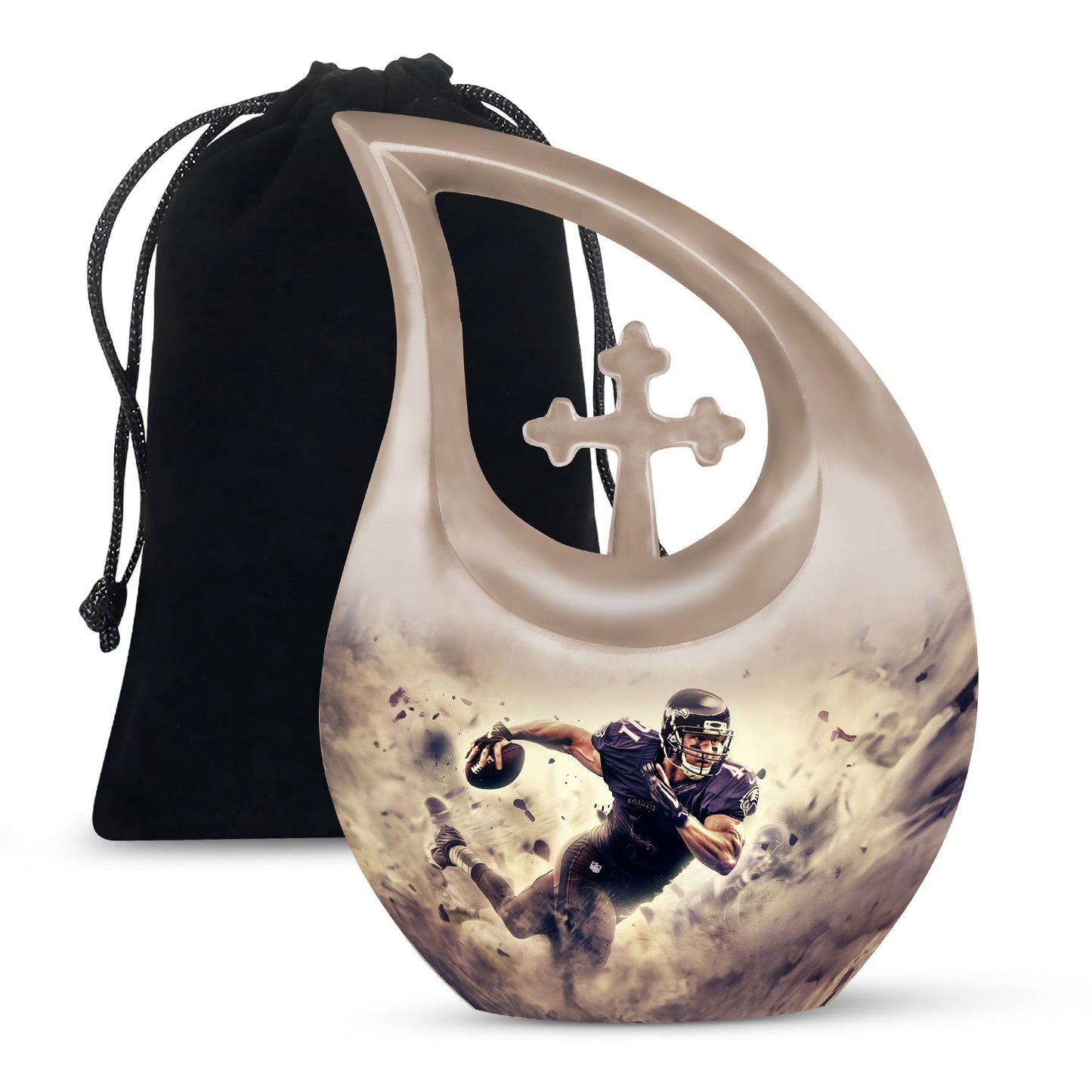 10-inch Football-themed Cross Drop Aluminium Companion Urn