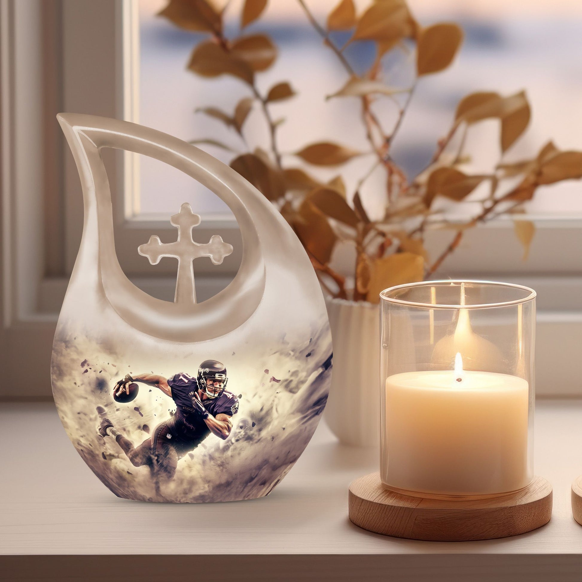 10-inch Football-themed Cross Drop Aluminium Companion Urn