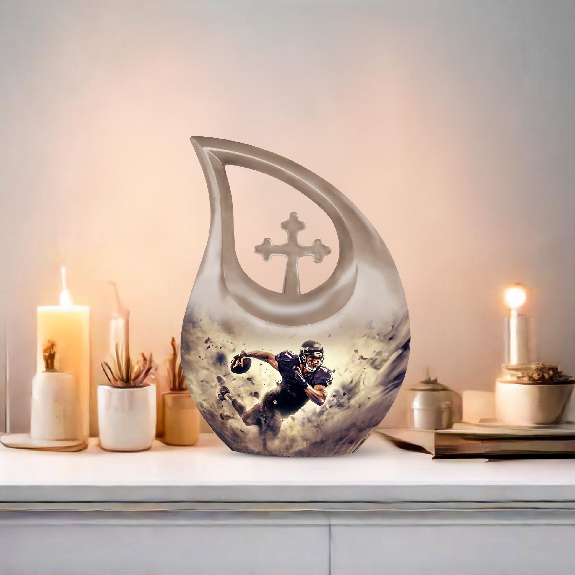 10-inch Football-themed Cross Drop Aluminium Companion Urn