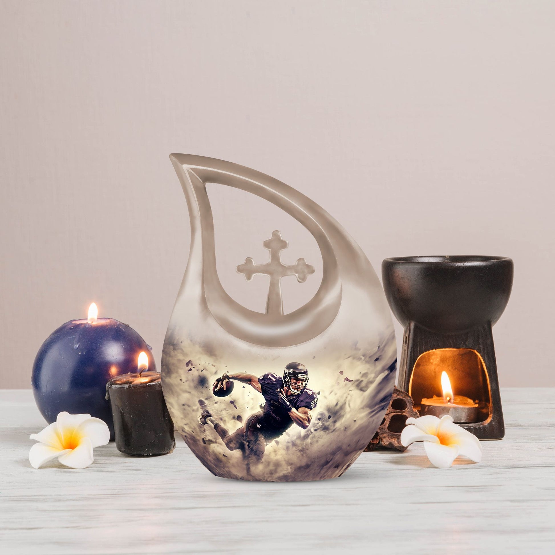 10-inch Football-themed Cross Drop Aluminium Companion Urn