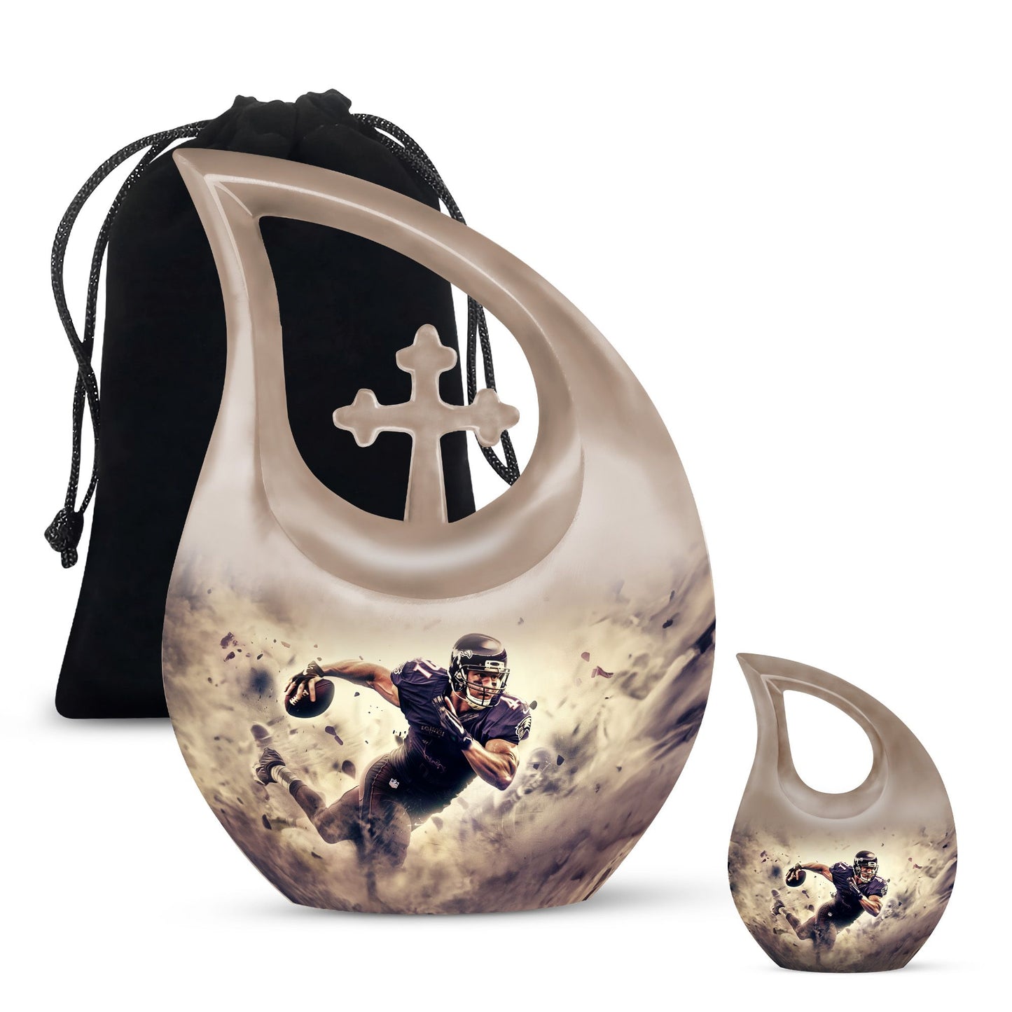 10-inch Football-themed Cross Drop Aluminium Companion Urn