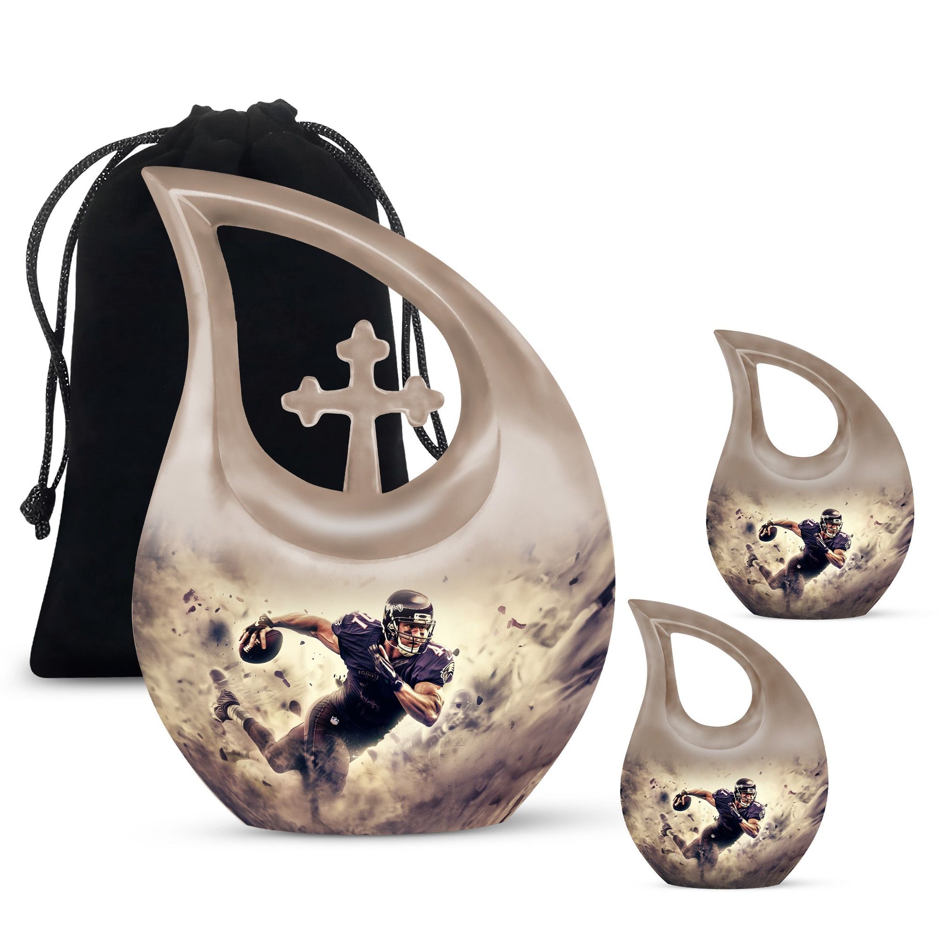 10-inch Football-themed Cross Drop Aluminium Companion Urn