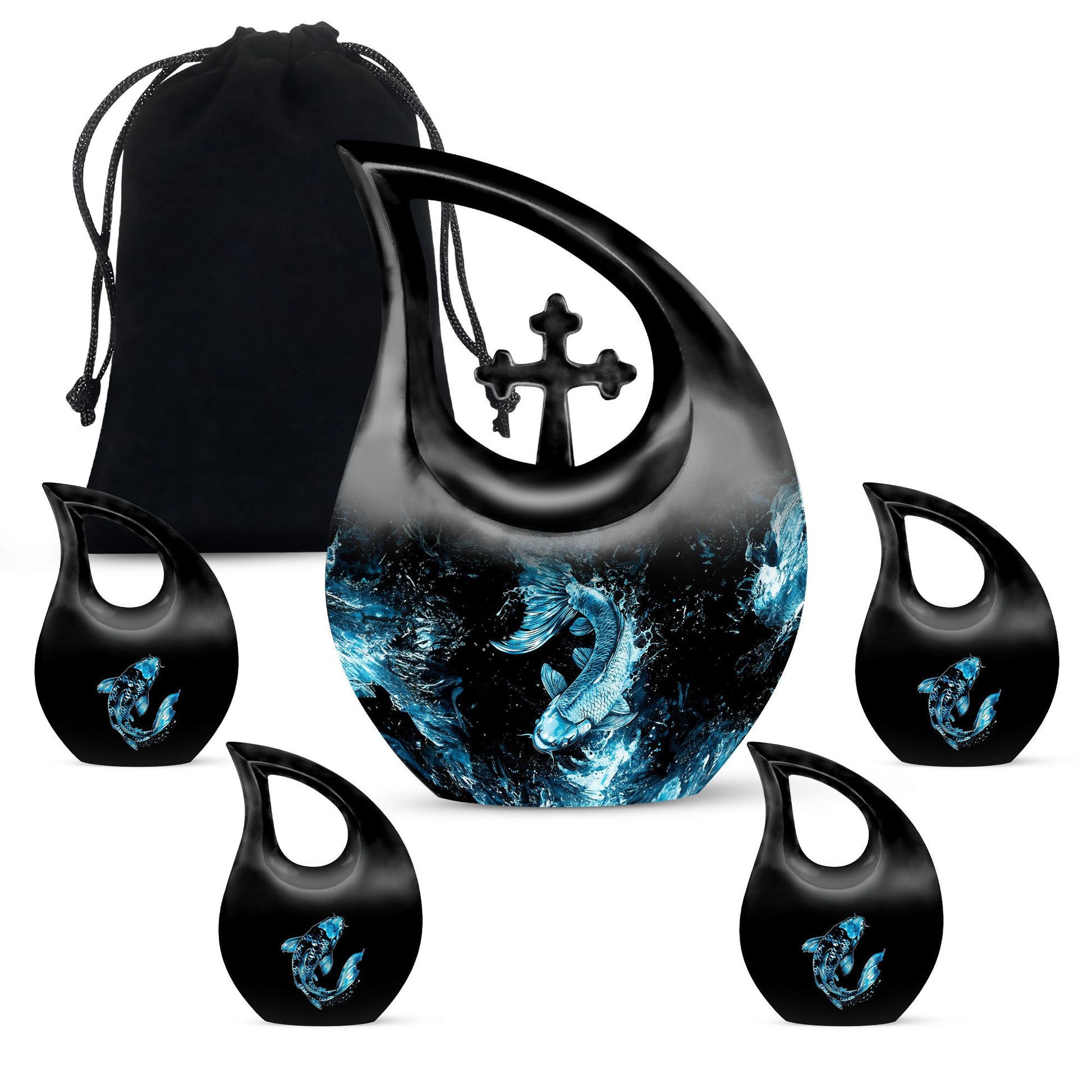 10-inch fish themed Cross Drop memorial urn,