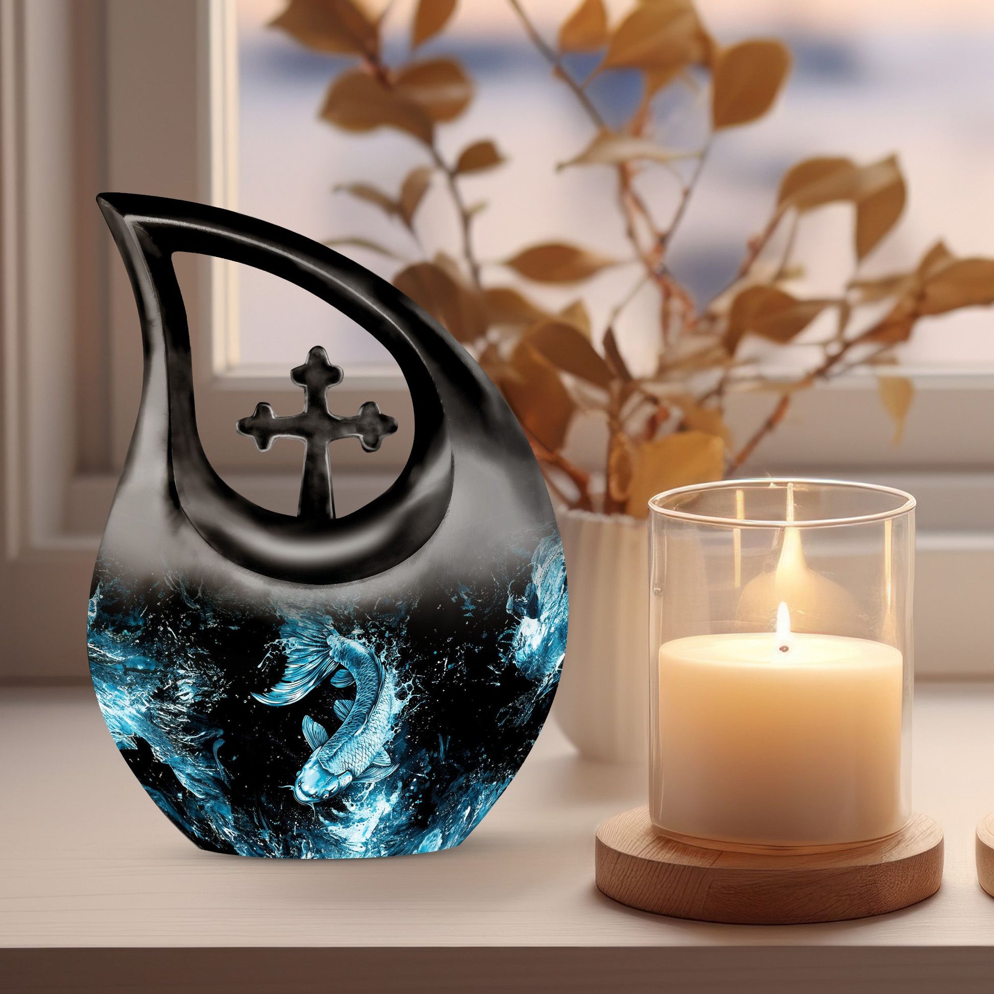 10-inch fish themed Cross Drop memorial urn,