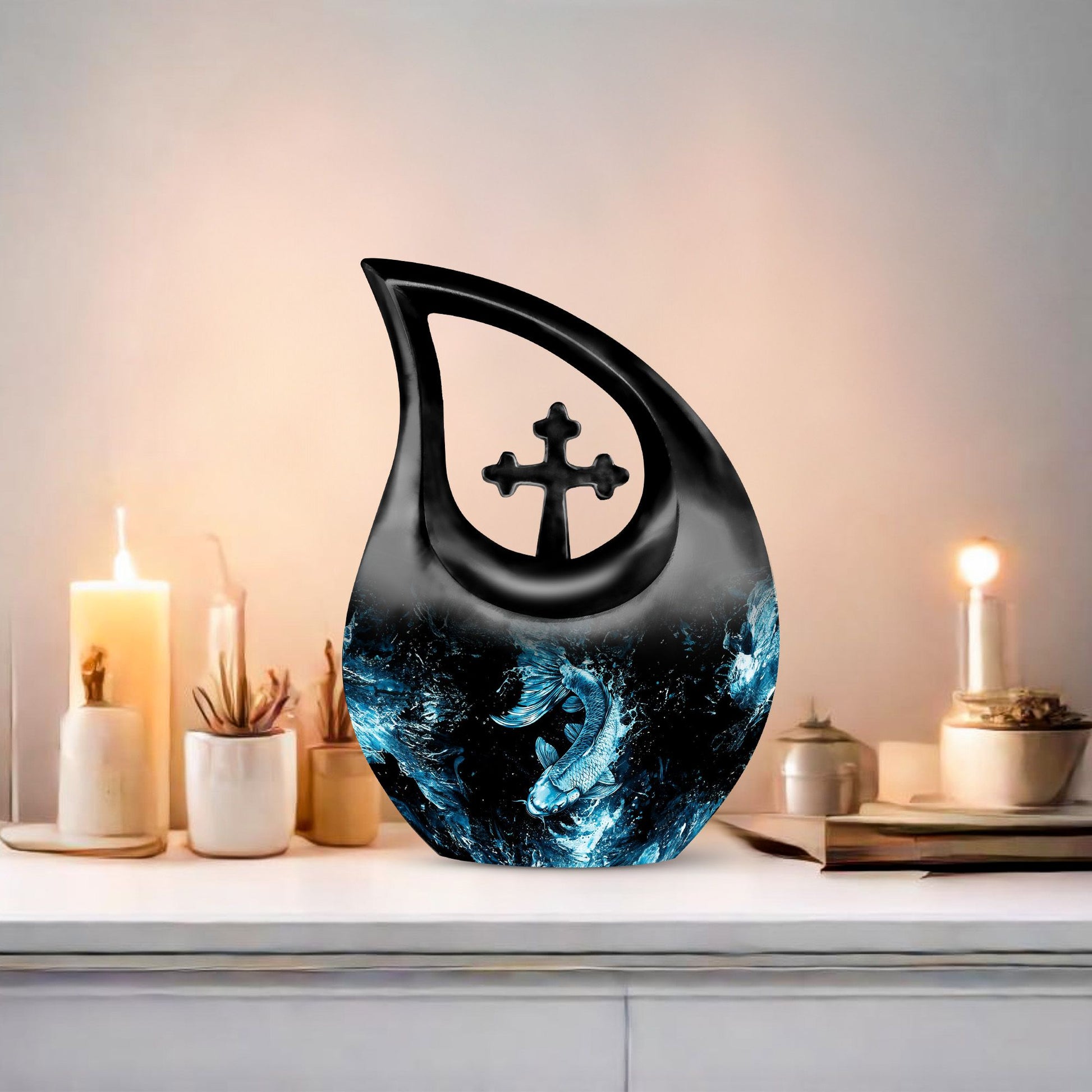 10-inch fish themed Cross Drop memorial urn,