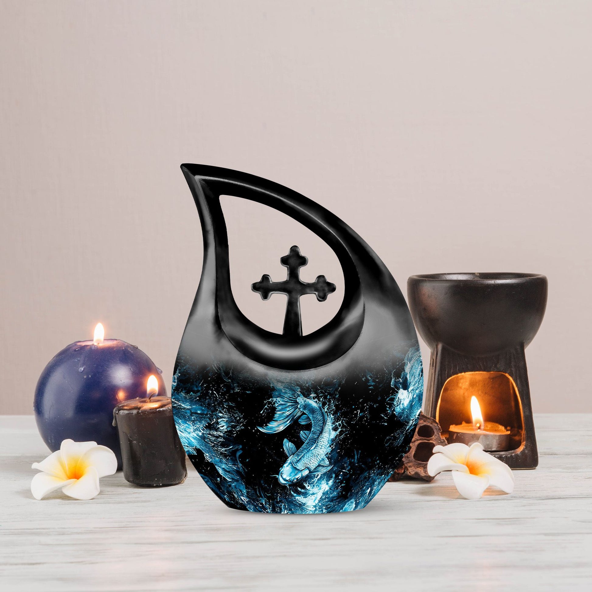 10-inch fish themed Cross Drop memorial urn,