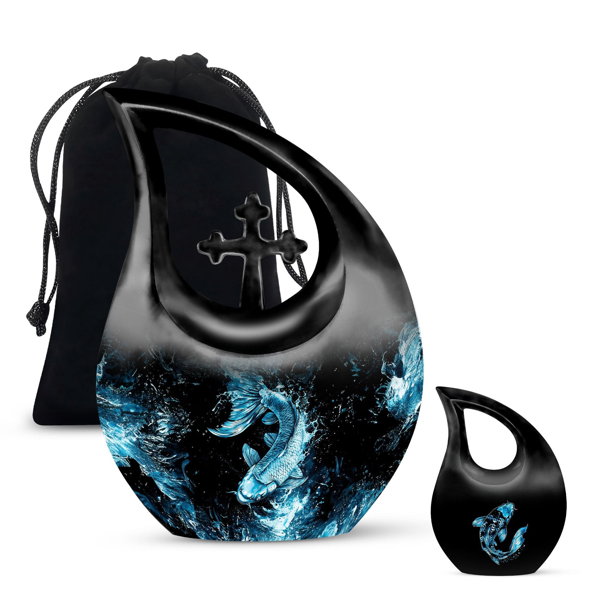 10-inch fish themed Cross Drop memorial urn,