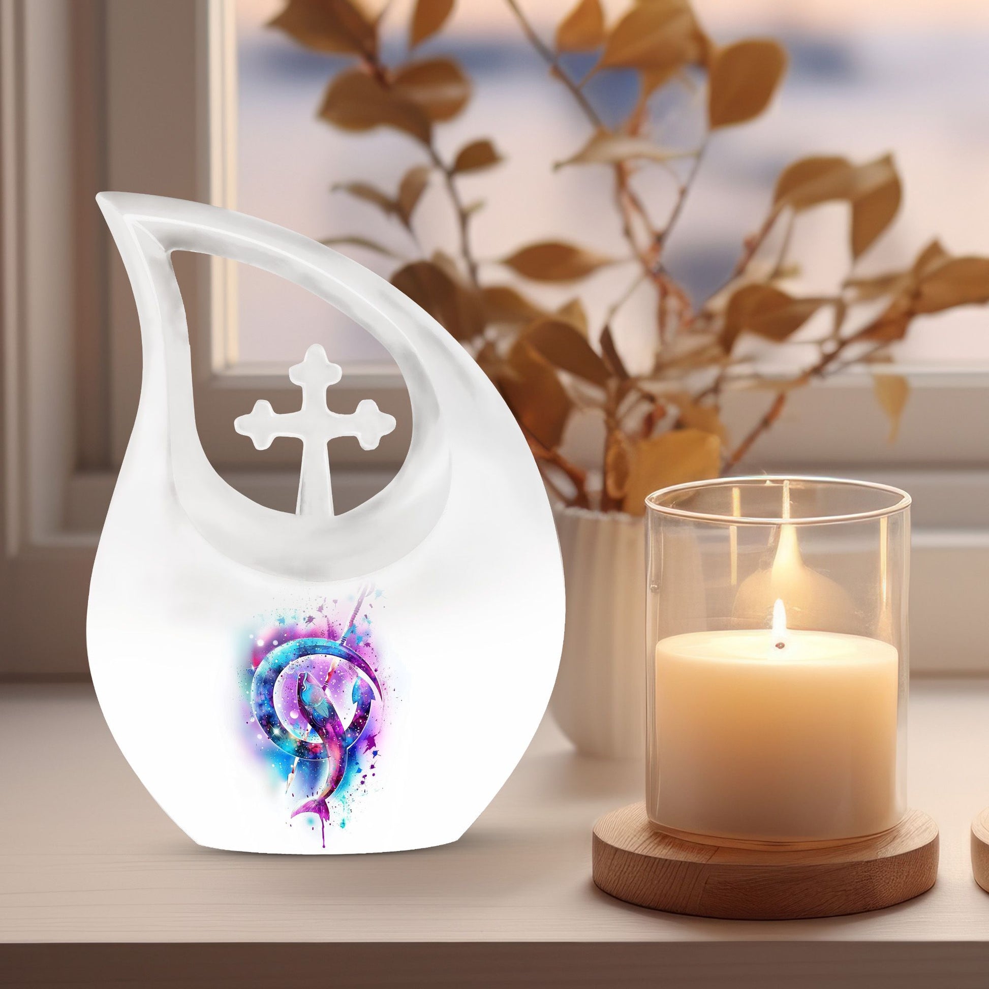 10-inch Fish-themed Cross Drop memorial urn