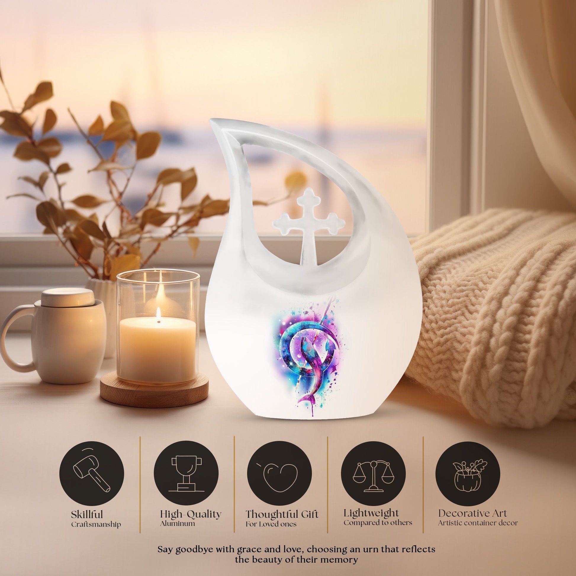 10-inch Fish-themed Cross Drop memorial urn