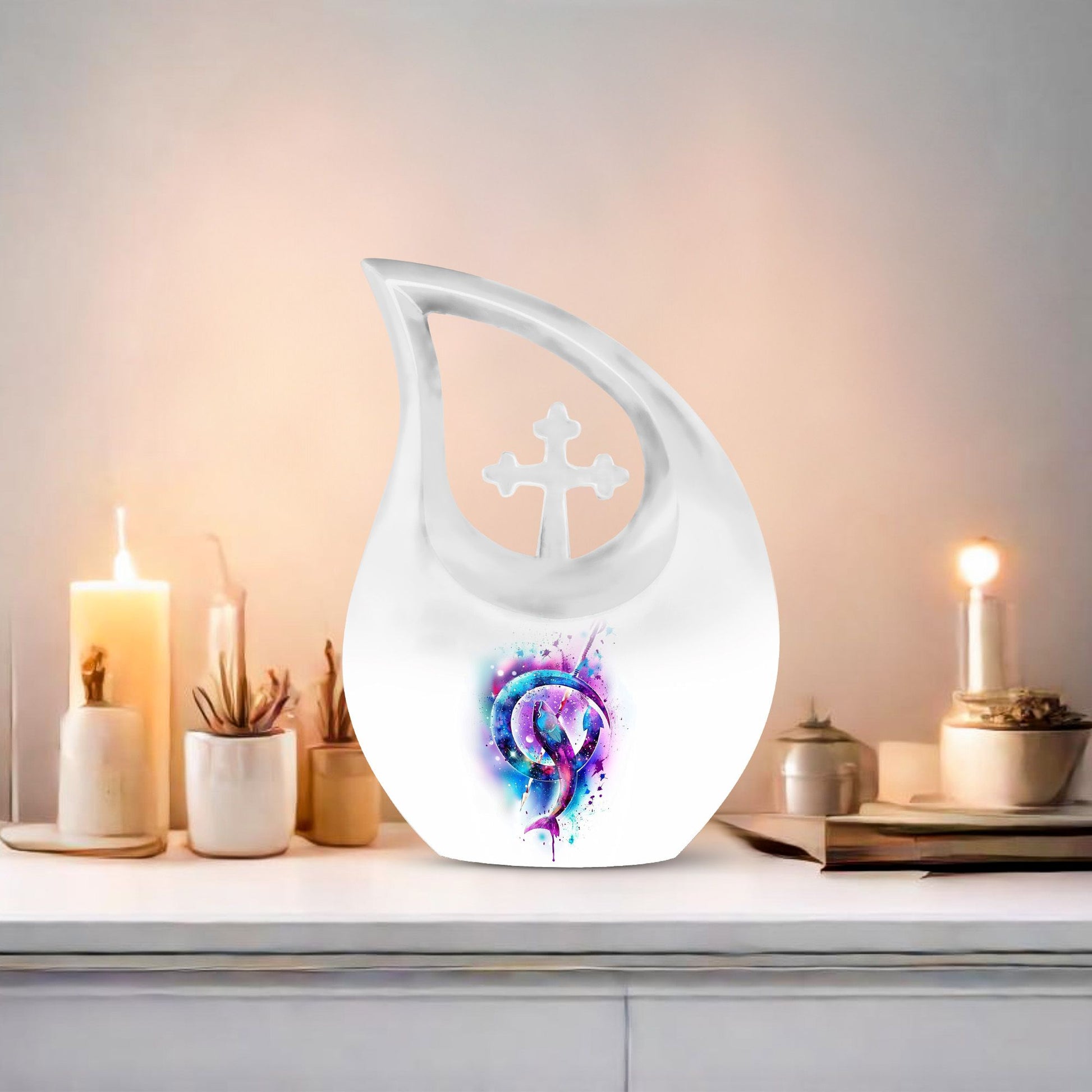 10-inch Fish-themed Cross Drop memorial urn