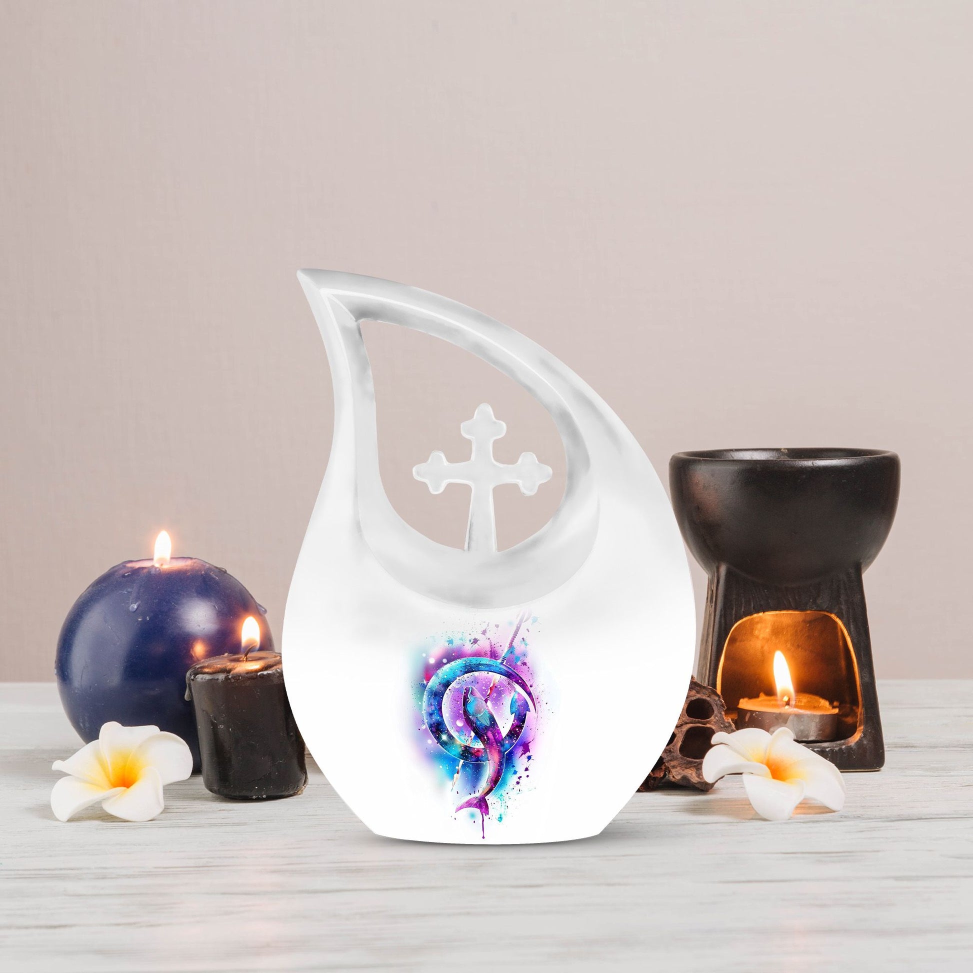 10-inch Fish-themed Cross Drop memorial urn