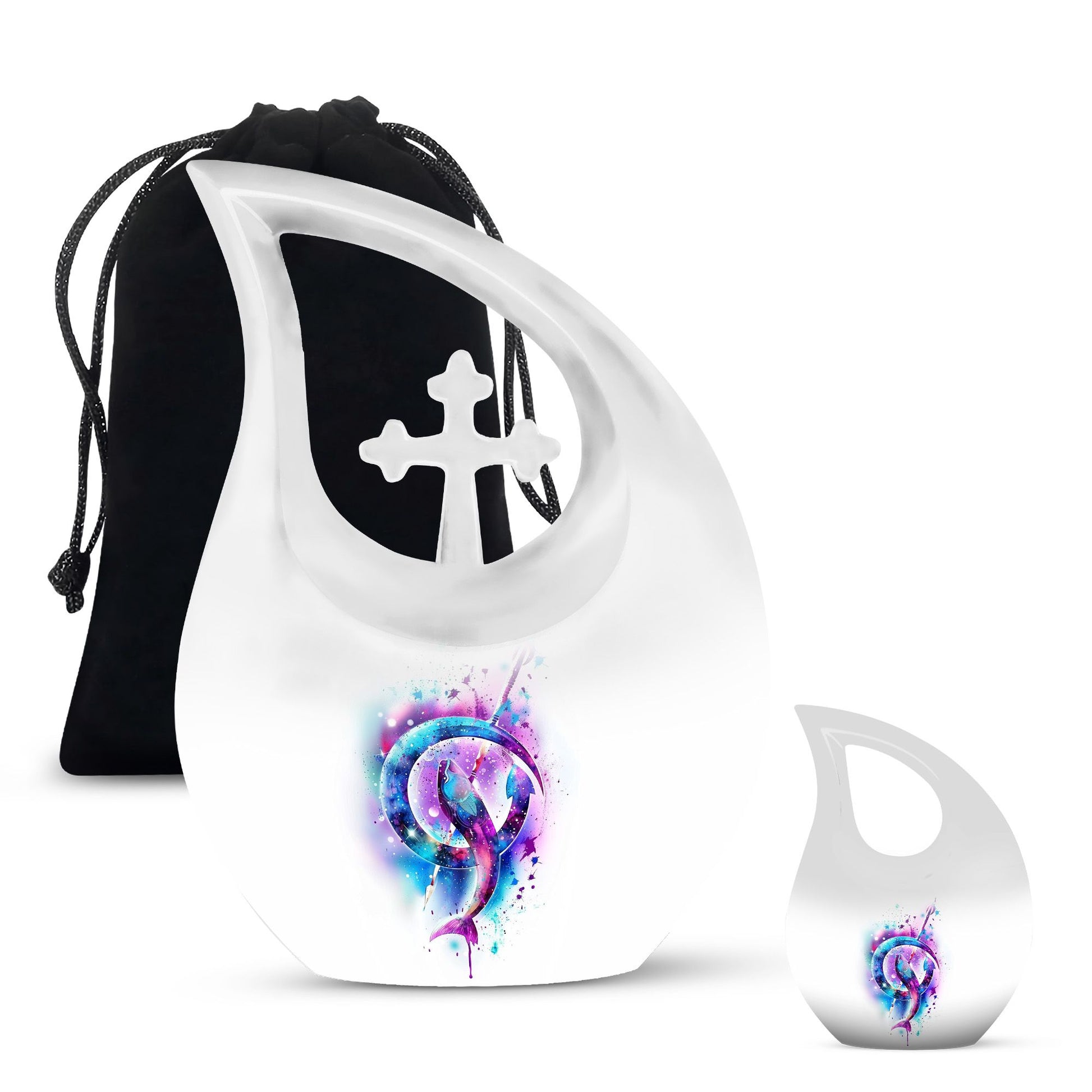 10-inch Fish-themed Cross Drop memorial urn