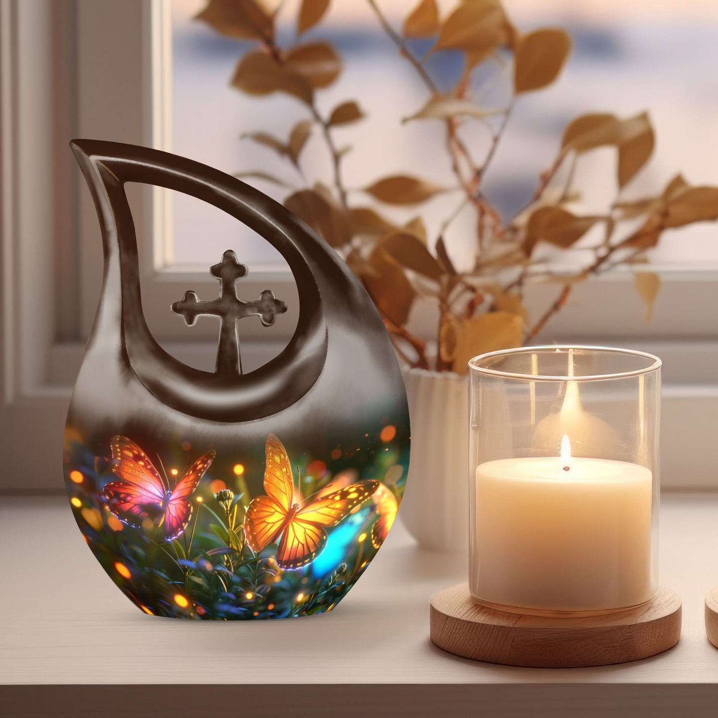 Cross Drop Butterfly Funeral Urn