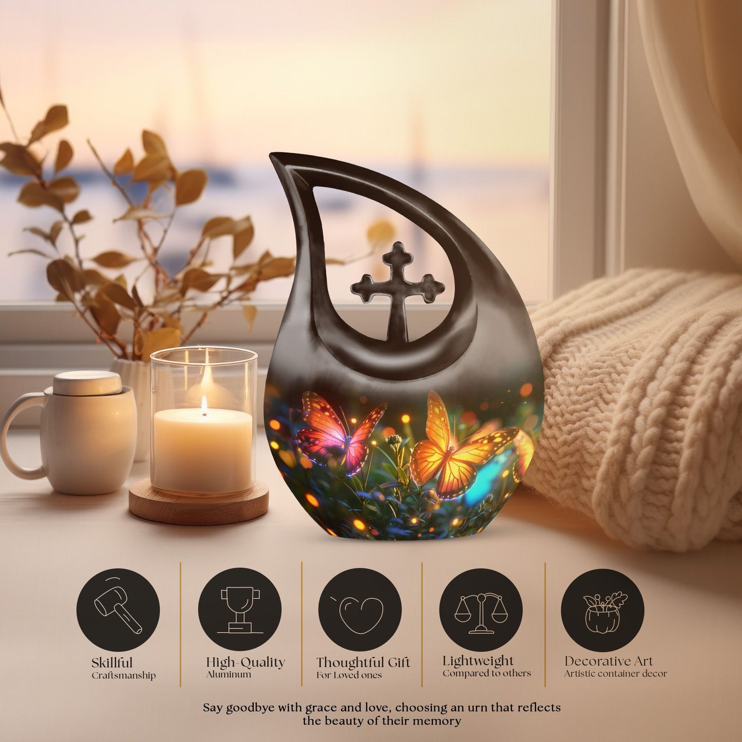 Cross Drop Butterfly Funeral Urn