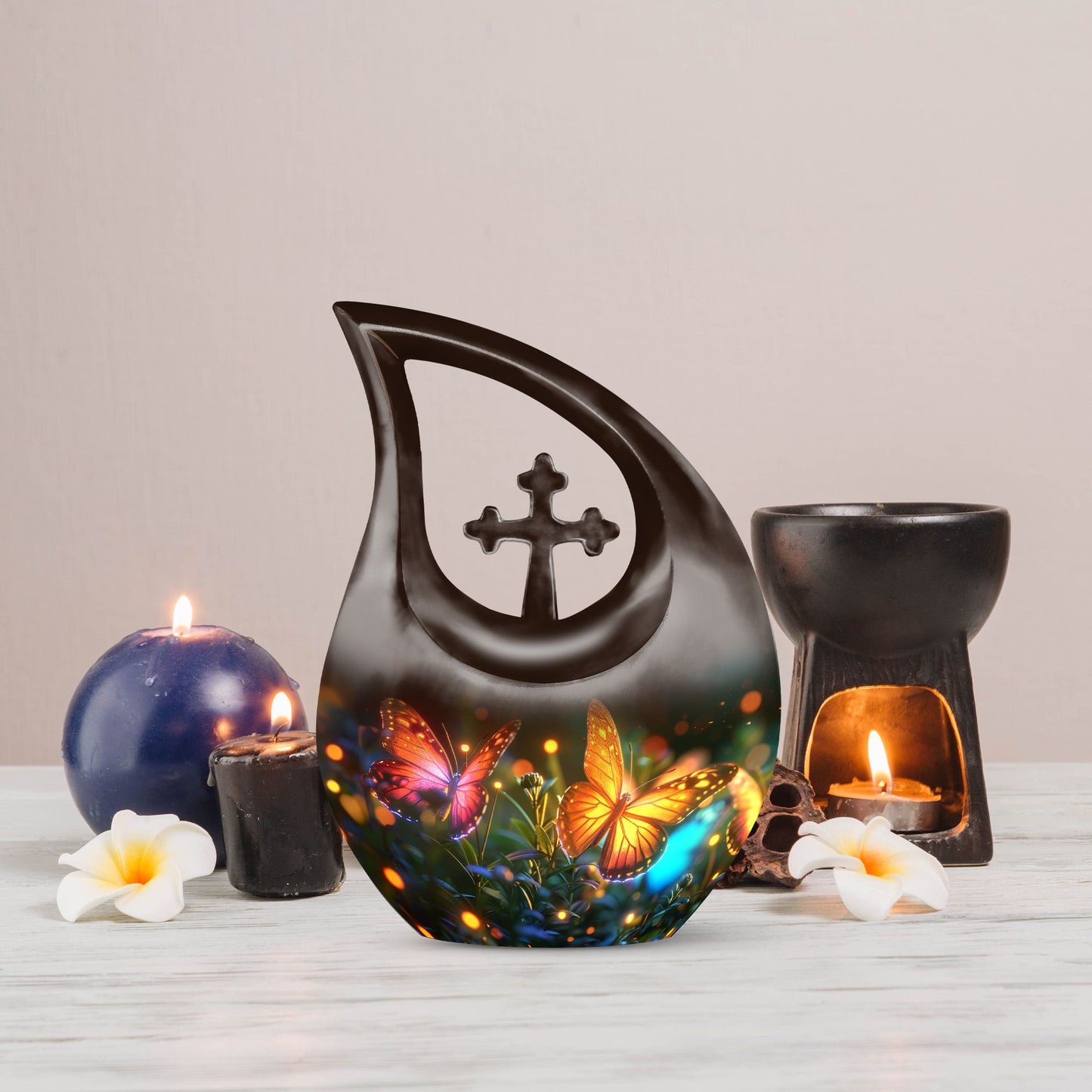 Cross Drop Butterfly Funeral Urn