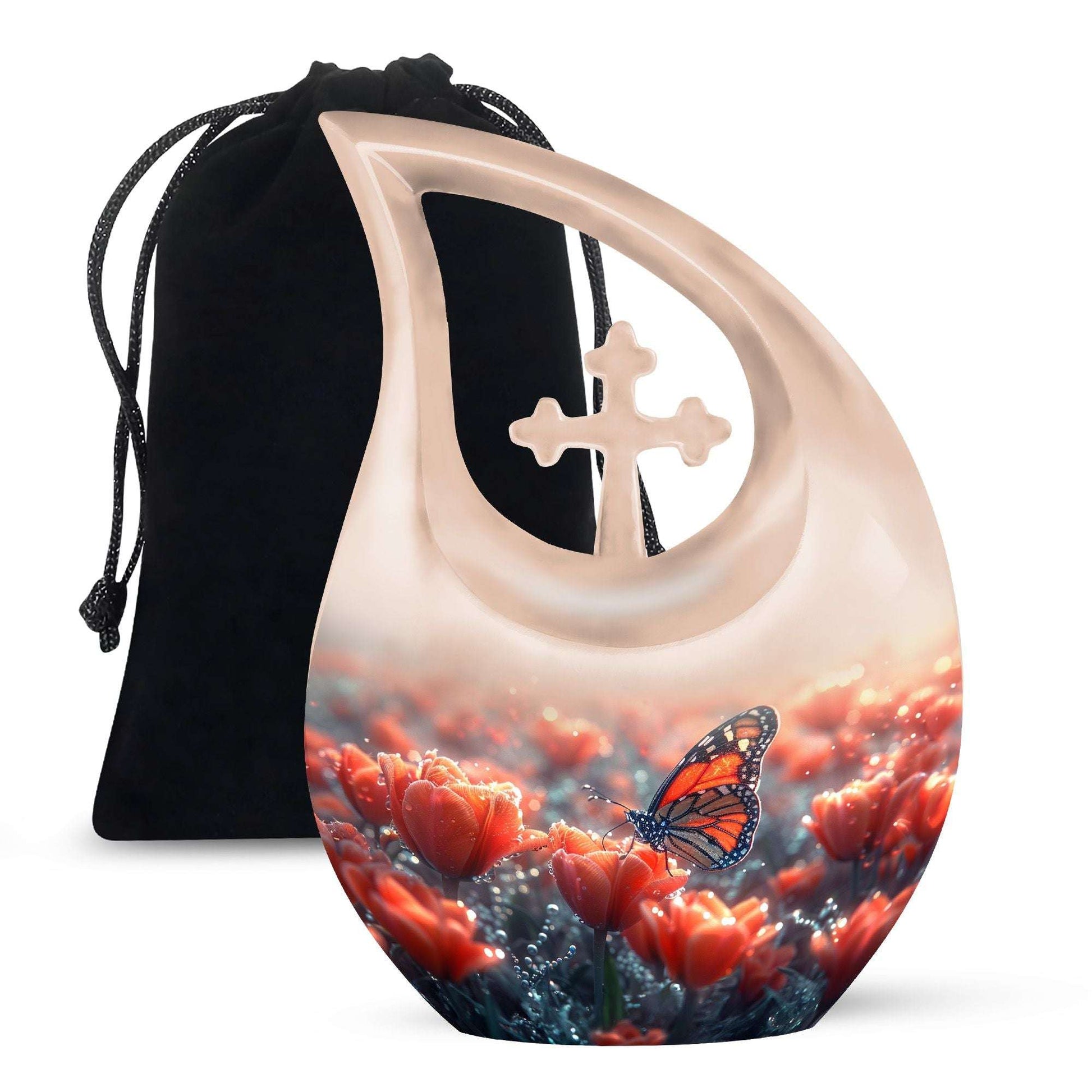 Monarch Butterfly Urn for Adult Ashes – Orange Floral Cremation Urn