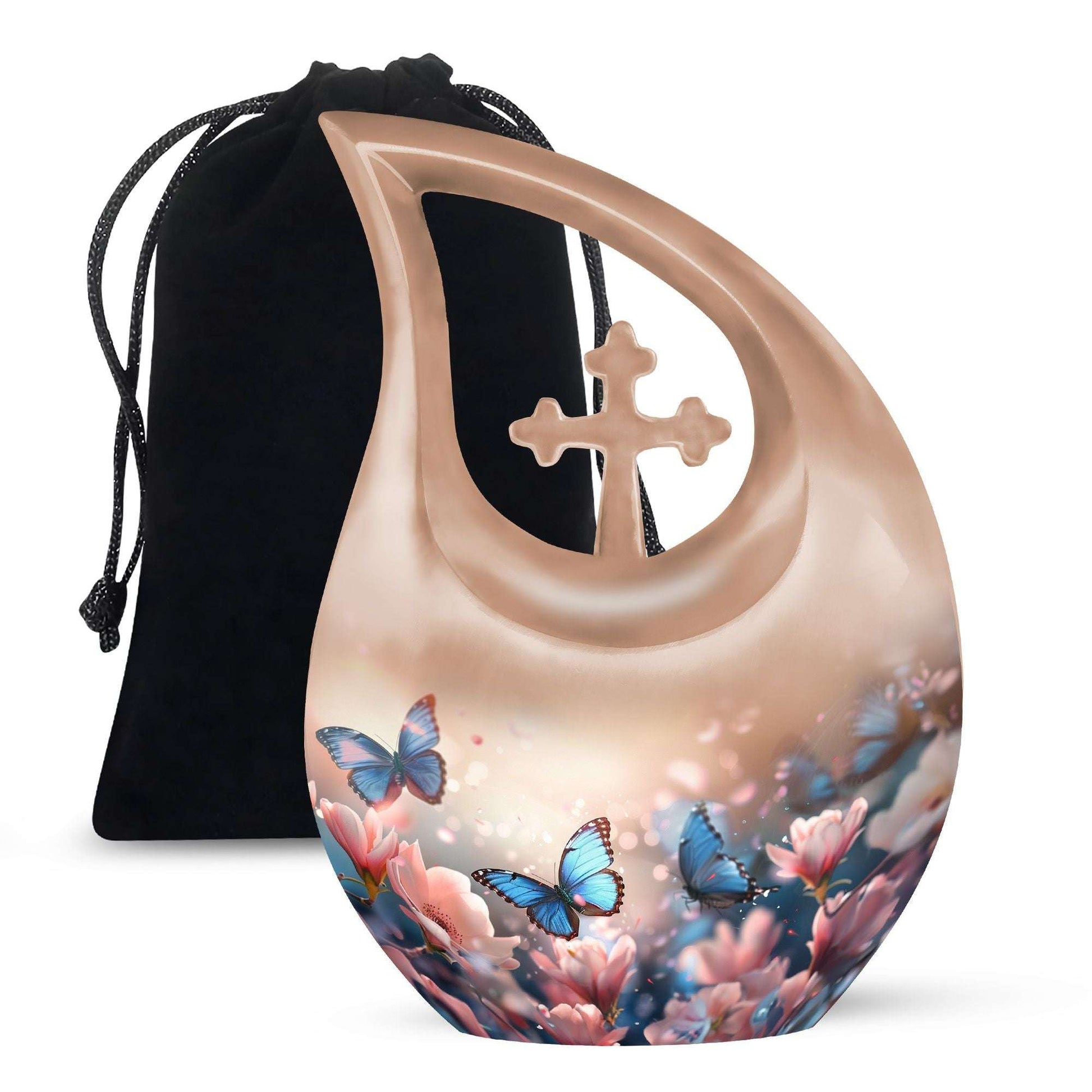 Blue Butterfly Urn for Ashes – Pink Floral Memorial Urn