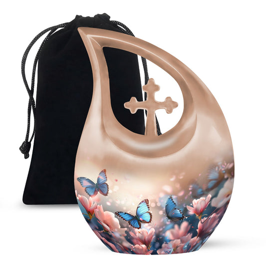 Butterfly-themed Cross Drop Urn