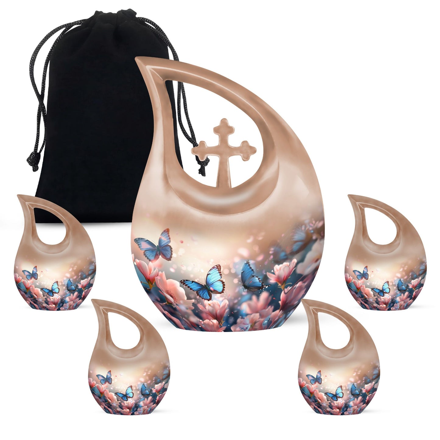 Butterfly-themed Cross Drop Urn