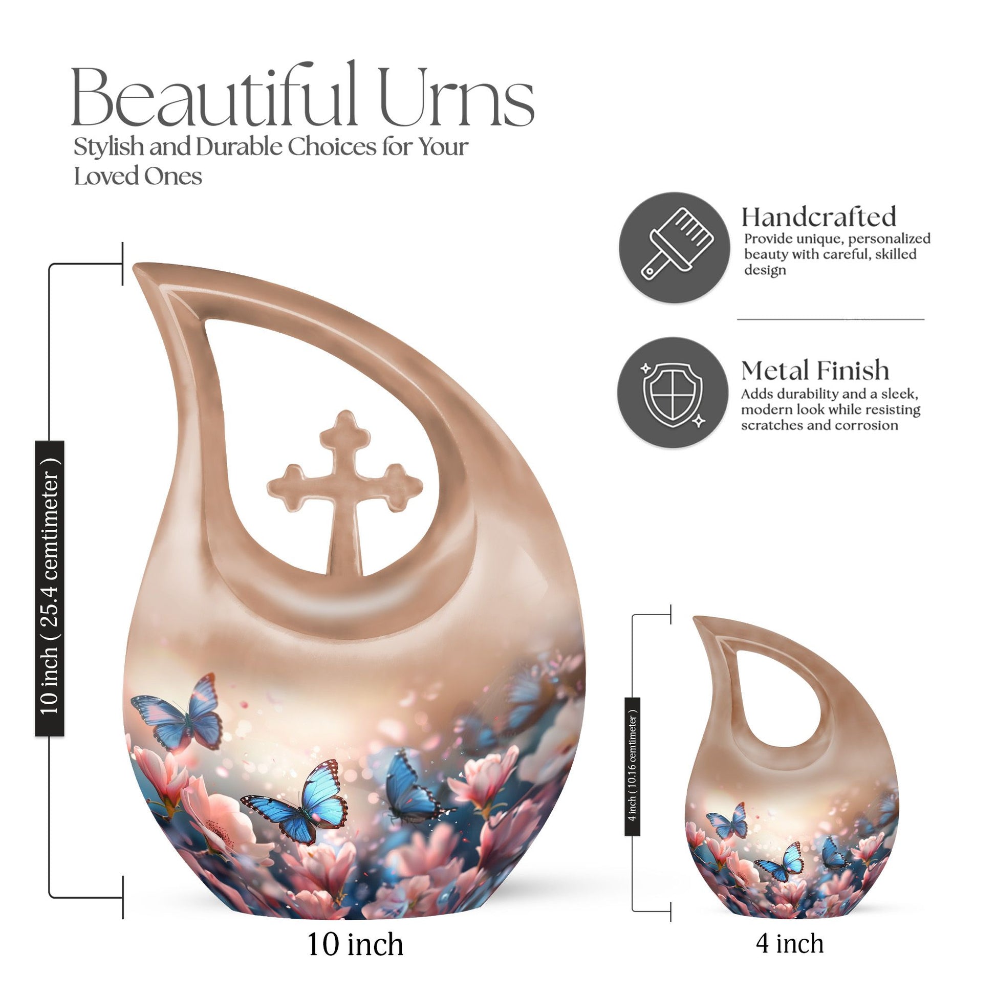 Butterfly-themed Cross Drop Urn