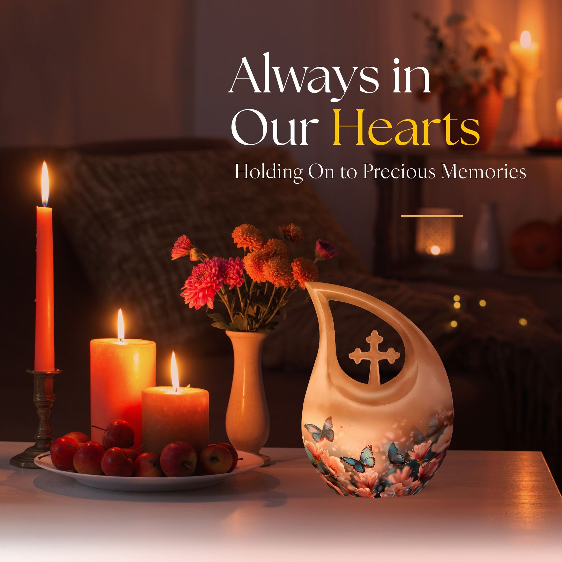 Butterfly-themed Cross Drop Urn