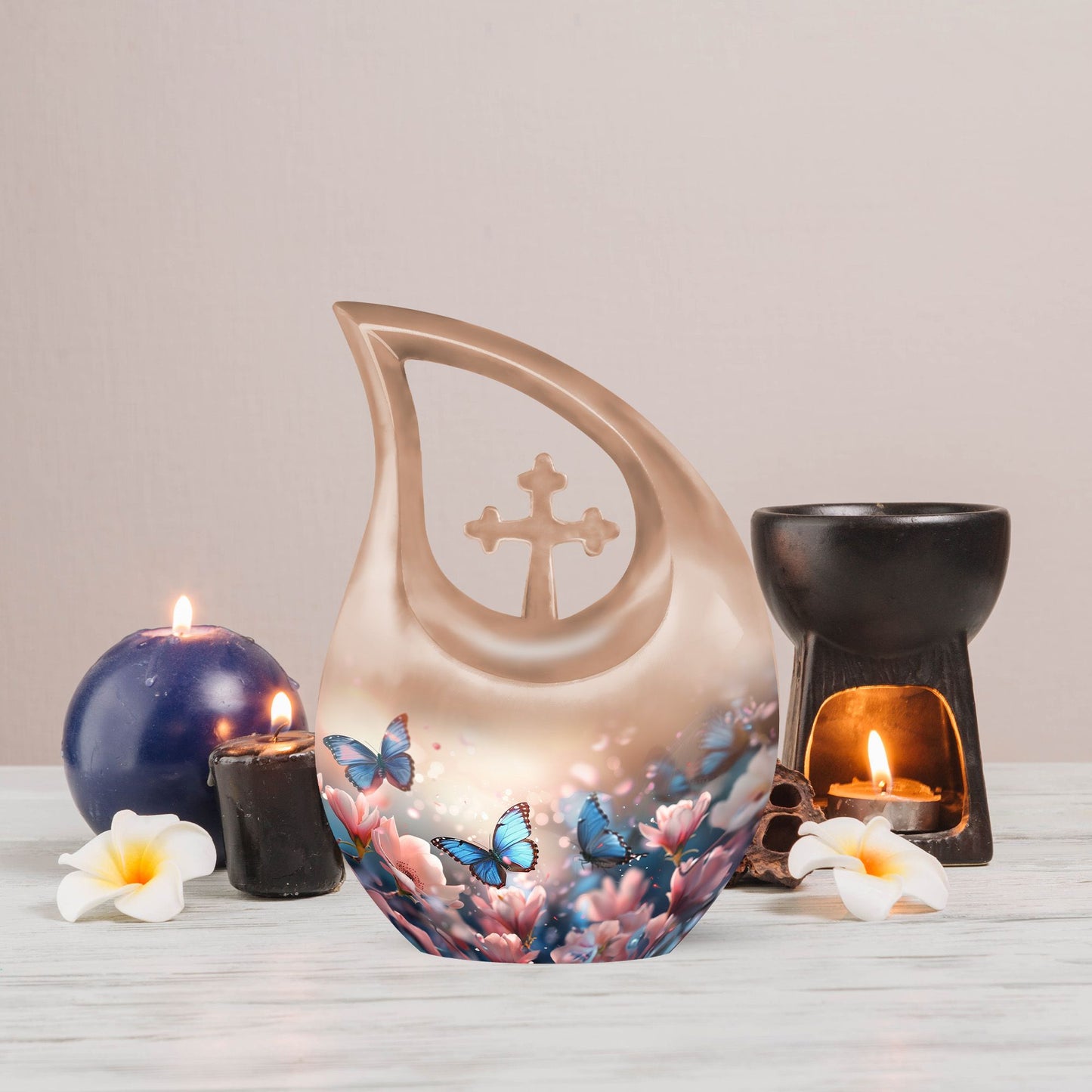 Butterfly-themed Cross Drop Urn