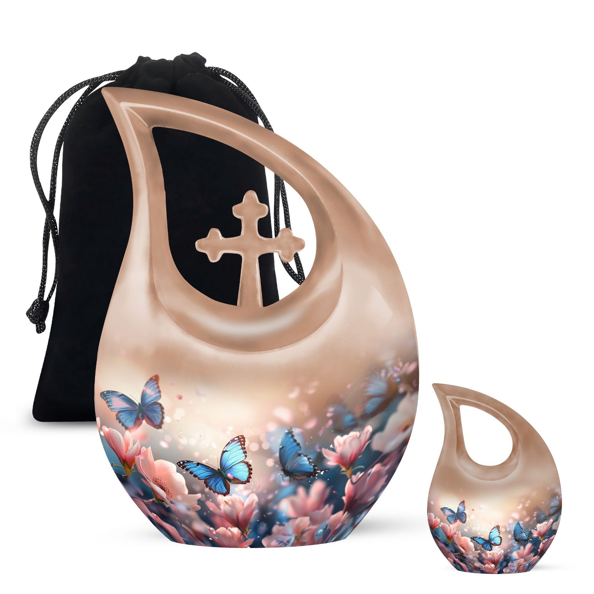 Butterfly-themed Cross Drop Urn