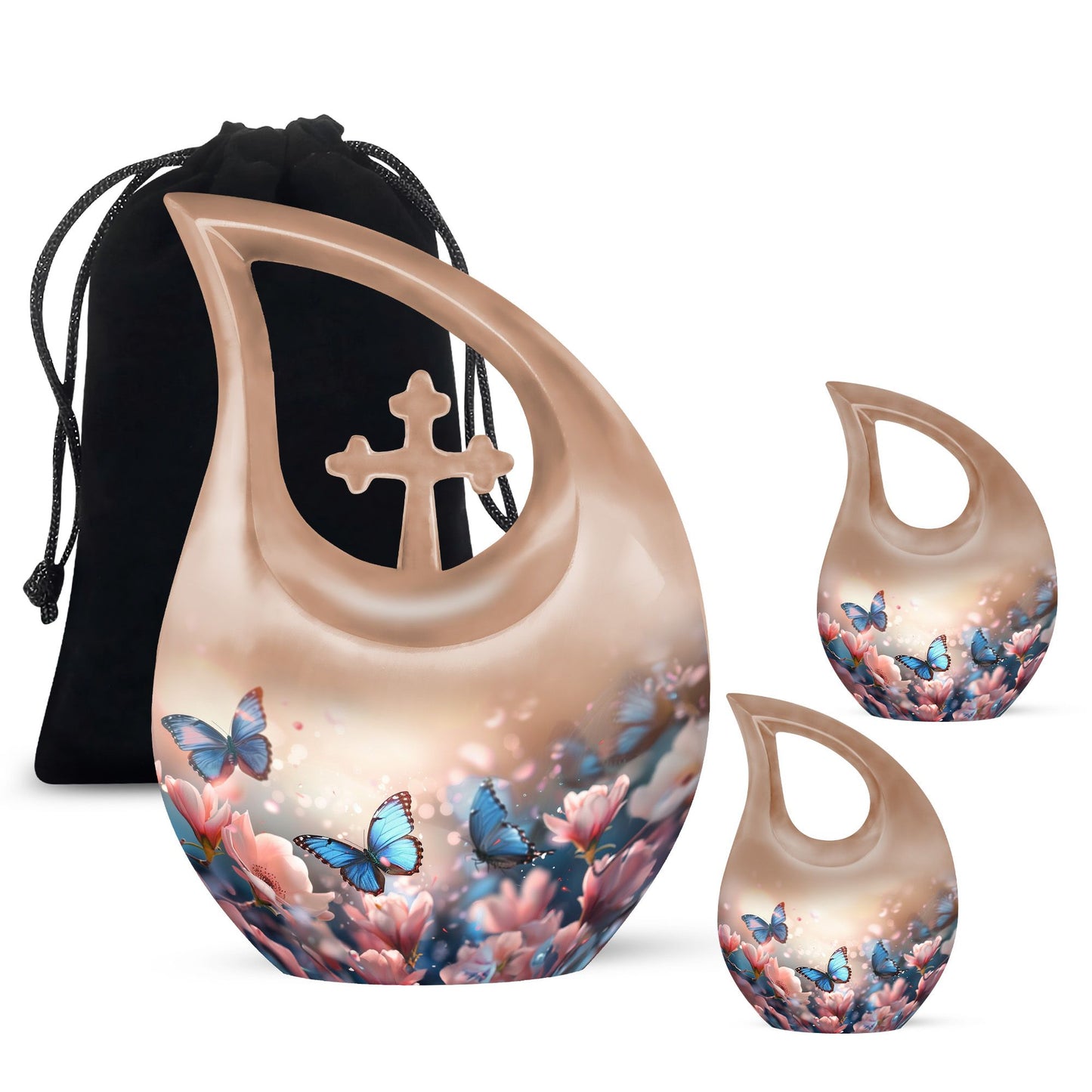 Butterfly-themed Cross Drop Urn