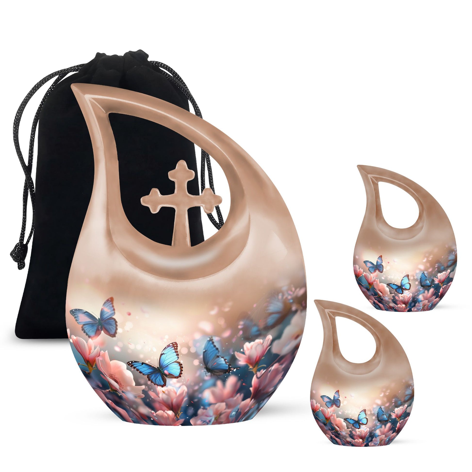 Butterfly-themed Cross Drop Urn