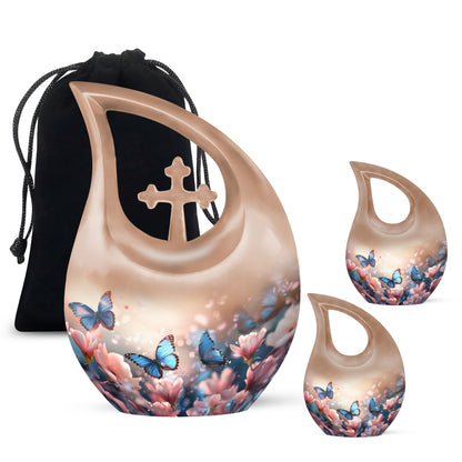 Butterfly-themed Cross Drop Urn