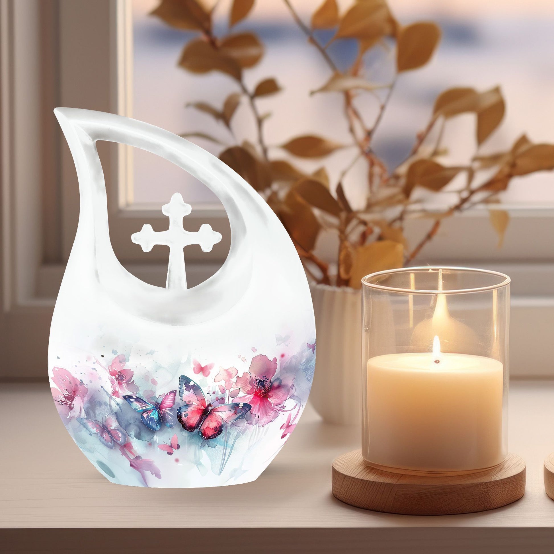 Butterfly theme Cross Drop Urn