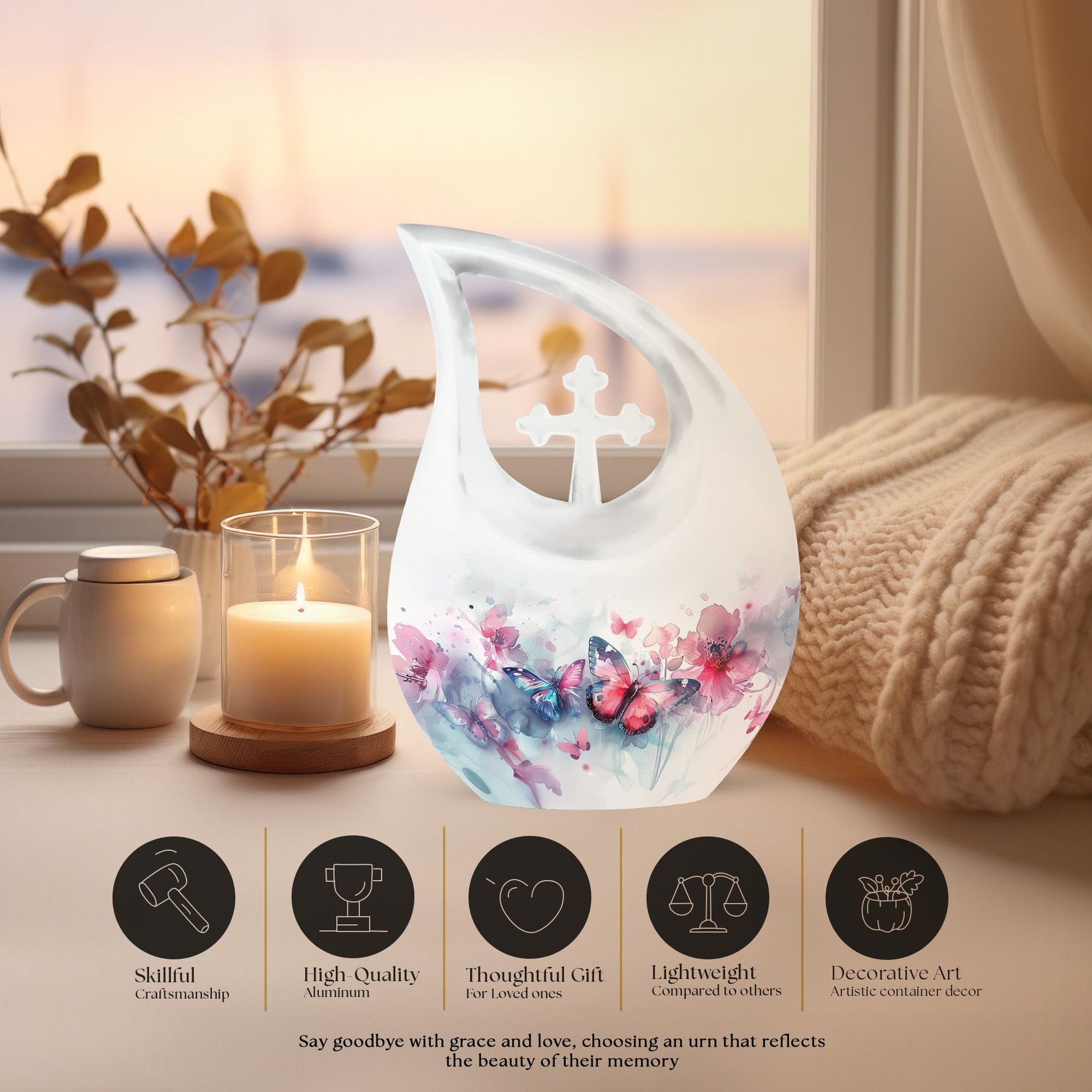 Butterfly theme Cross Drop Urn